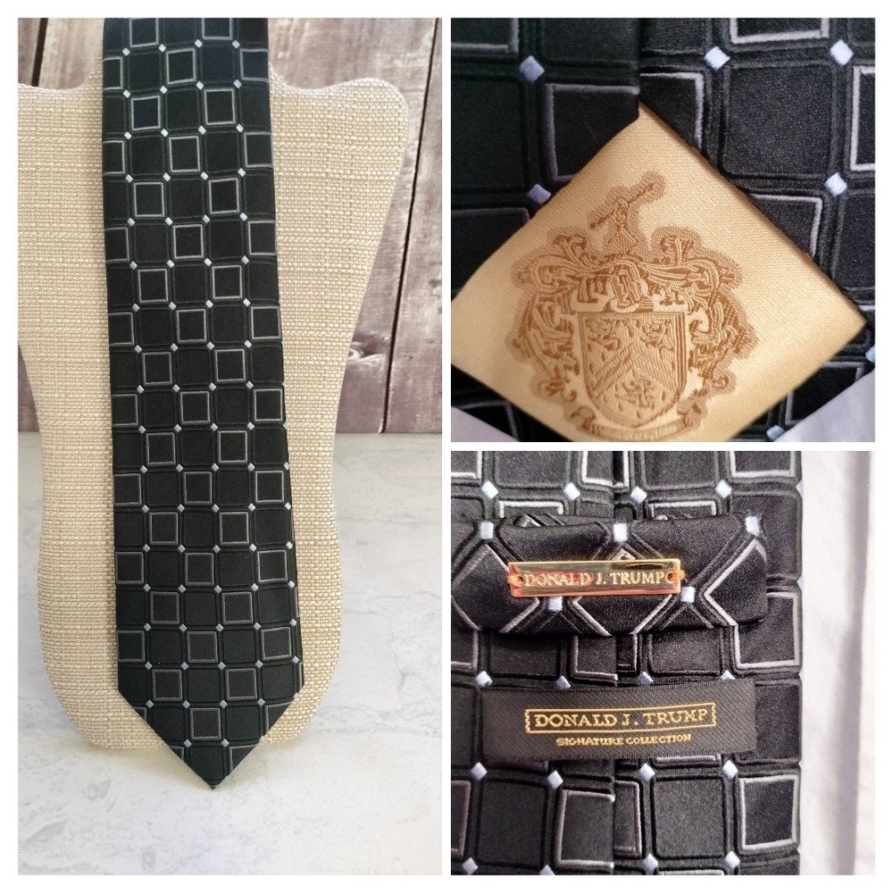 Donald Trump Signature CollectionSilk Tie Necktie Black Geometric Square Formal